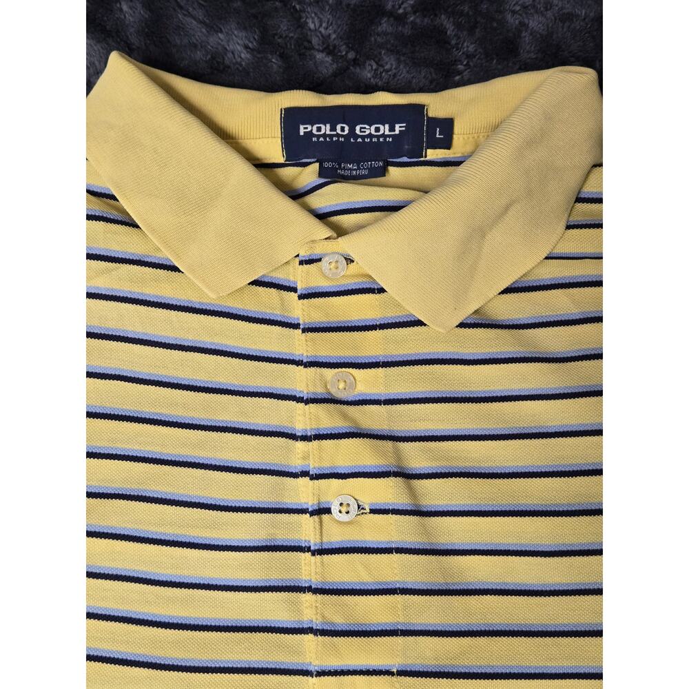Polo Golf Ralph Lauren Mens Large Short Sleeve Striped Shirt Yellow/Blue/Black